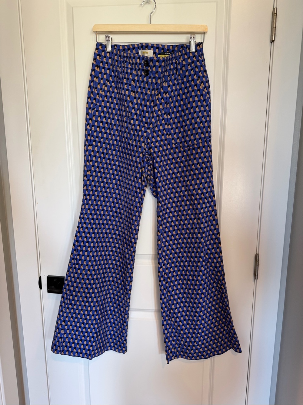 Maeve by Anthropologie Blue Geometric Wide-Leg Pants | Size 10